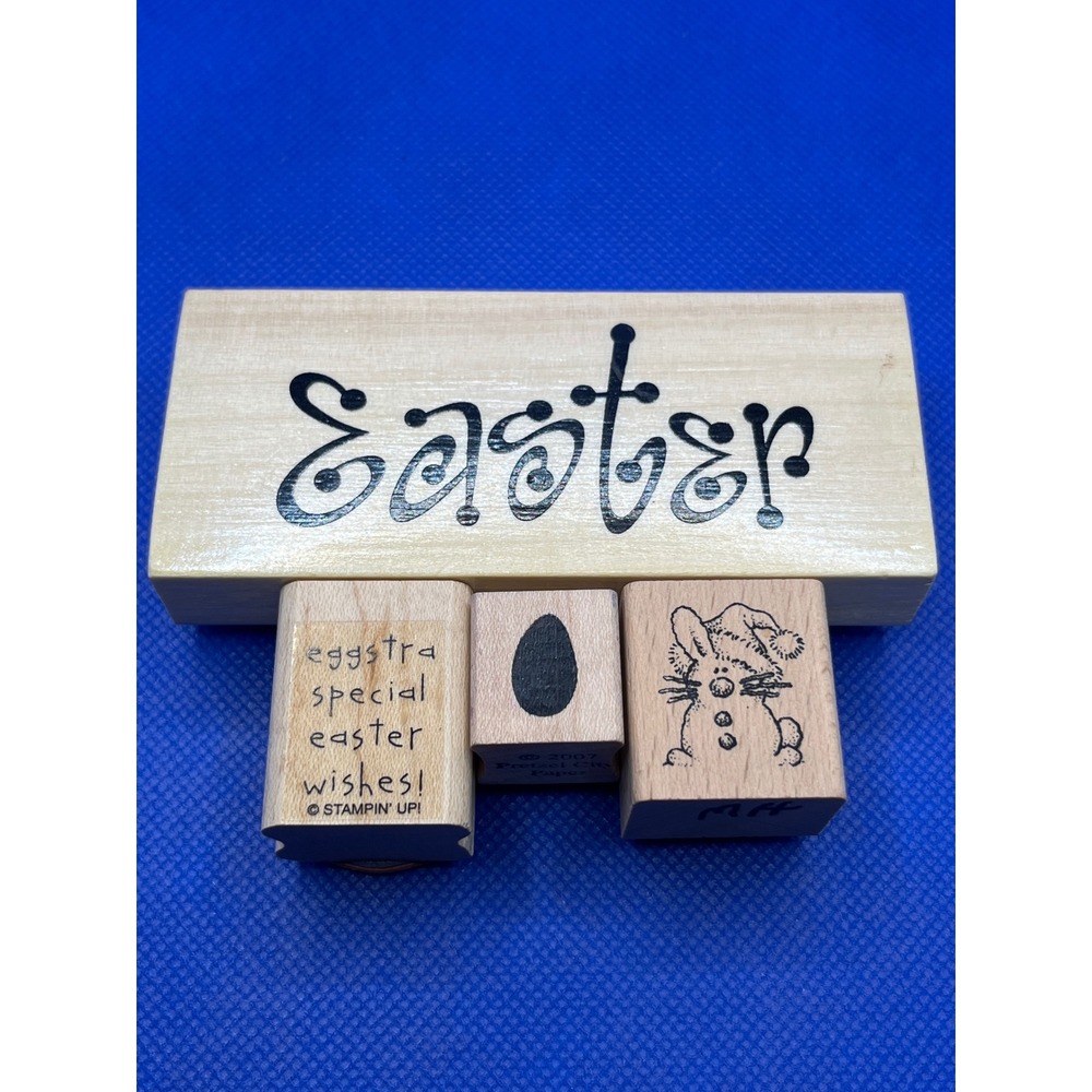 Stampin Up Pretzel City Paper Easter Wood Rubber Stamp Lot Bunny Egg Sentiment